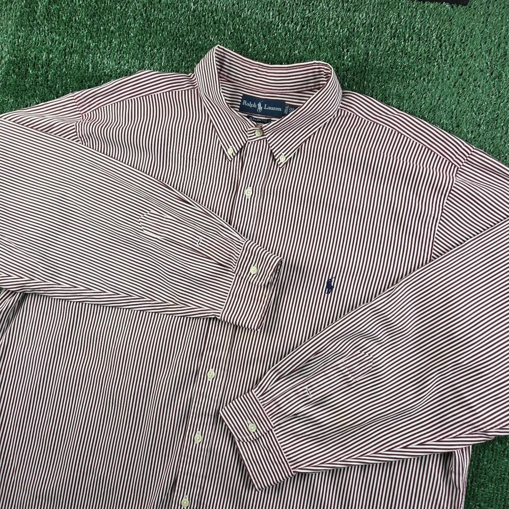 Ralph Lauren Mens 2XB Big Classic Fit Burgundy Striped Button Down Shirt